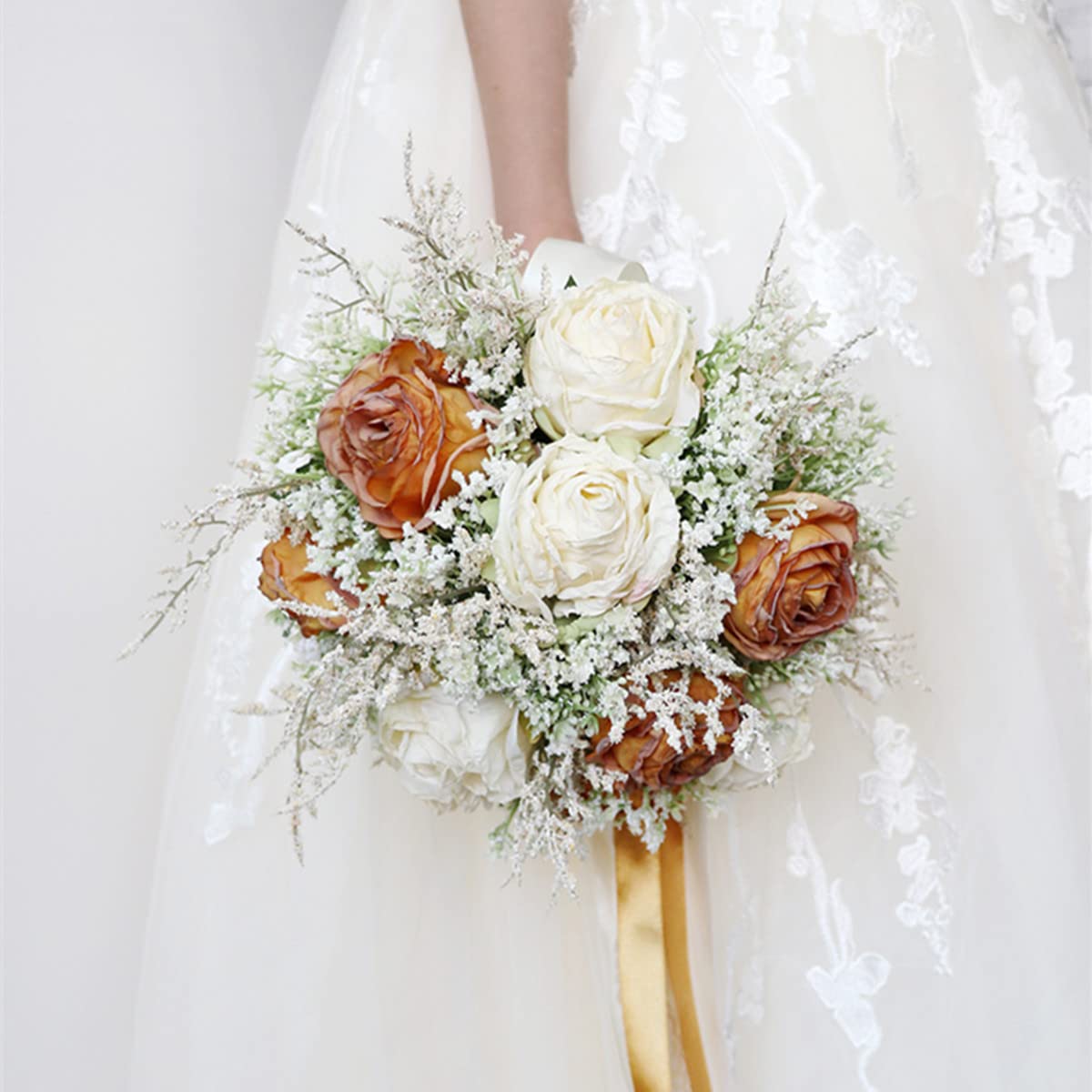 Hochzeit Bouquet für Braut - Karamell Gebrannt Rand Rose, Künstliche Blumensträuße für Brautjungfer, Hochzeit Dekoration