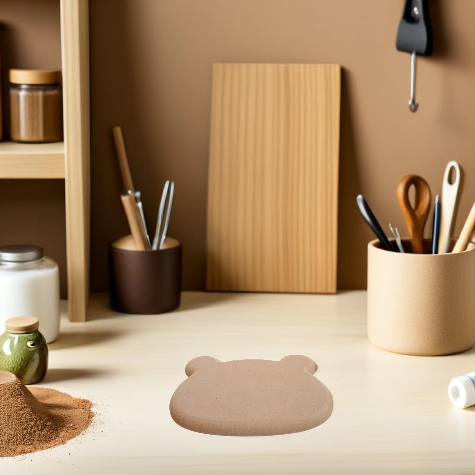 ifundom Moule en Bois pour Poterie Forme Tête D'ours, Modèle Fiable pour Modelage la Main, Plateau Céramique pour Projets Artistiques et Loisirs Créatifs