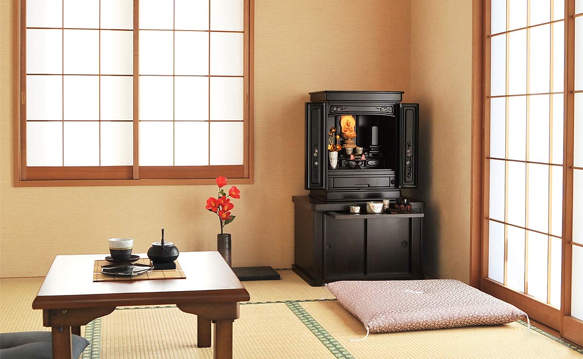 高級仏壇 上下セット Amazon｜仏壇 モダン ミニ仏壇 黒檀調 14号【高級螺鈿細工 桜 14号～25