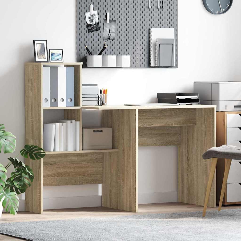 Scrivania Sonoma rovere 131,5 x 50 x 106,5 cm, materiale in legno, scrivania per computer con ripiani, scrivania per casa, ufficio, durevole, ideale per studio e camera da letto