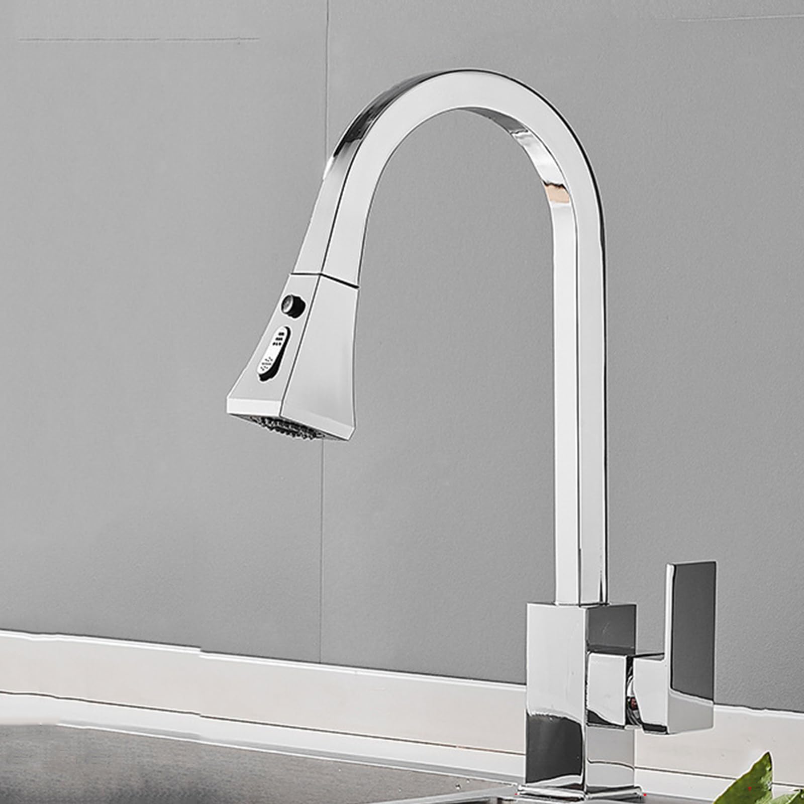 ZQFHSX Kitchen Mixer Tap with Pull Out Spray, Dual Mode Brass Hot and Cold Water, Swivel Design