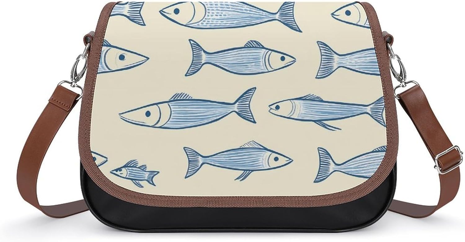 Sardine Fish Cute Crossbody Purses for Women Leather Shoulder Bag Adjustable Shoulder Strap Handbag