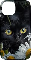 Vista 4 de iPhone 16 Black Cat with Daisies – Enchanting Floral Design Case