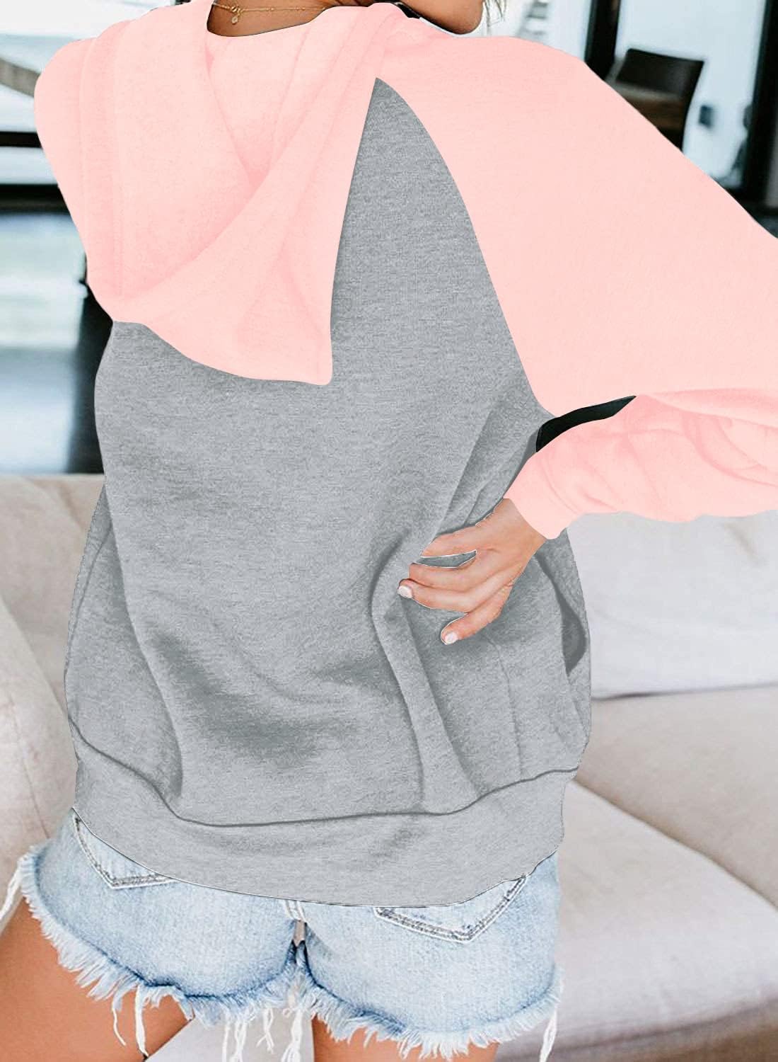 INFITTY Women's Casual Color Block Long Sleeve Zip Up Hooded Sweatshirt Lightweight Hoodies Jacket with Pocket - Image 4