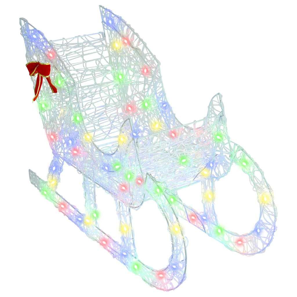 Renna colorata che tira la slitta, 200 LED, acrilico, 70 x 26 x 129 cm, alimentazione USB, per interni ed esterni protetti, decorazione festiva