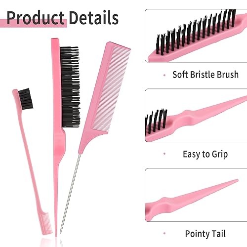Miniatura 5 de Cepillo de pelo Slick Back, cepillo de cerdas de 3 piezas, cepillo de borde, cepillo de pelo, peine de burlas, cepillo de pelo rizado, cepillo de