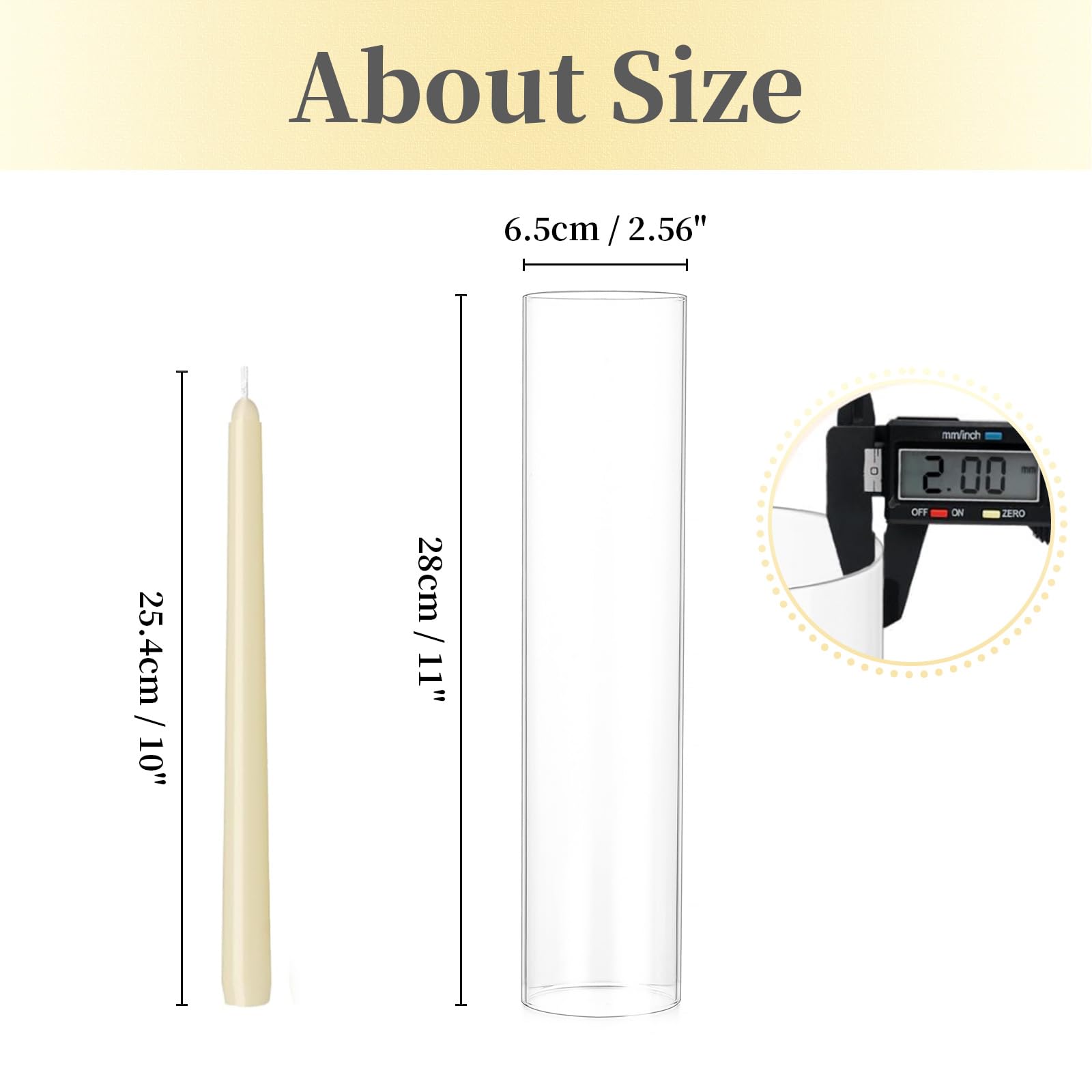 Hewory 10 Glaszylinder Ohne Boden, Ø 6,5 cm, H. 28 cm, Winddicht Set, Klar | Hitzeglas, Sicher im Gebrauch, Vielseitig Glas Windlicht für Kerzen Tischdeko Hochzeit Weihnachten Kerzenhalter Wandleuchtern