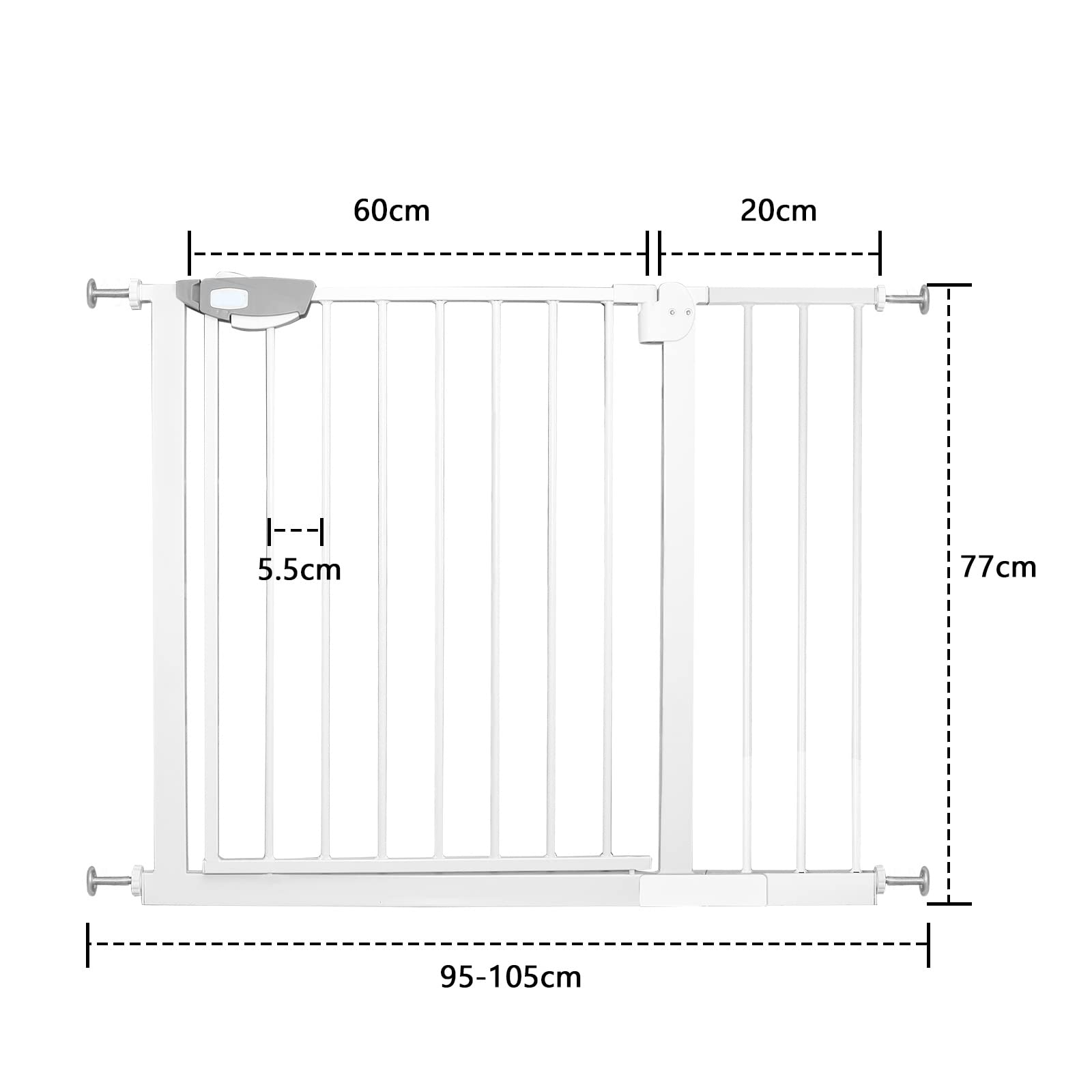 Froadp Cancelletto di Sicurezza per Bambini e Animali, Barriera di Protezione della Porta per Cani, Cancello Senza Trapano, Porta Grata per Bambino, Cancelletti Interni(Bianco, 95-105cm)