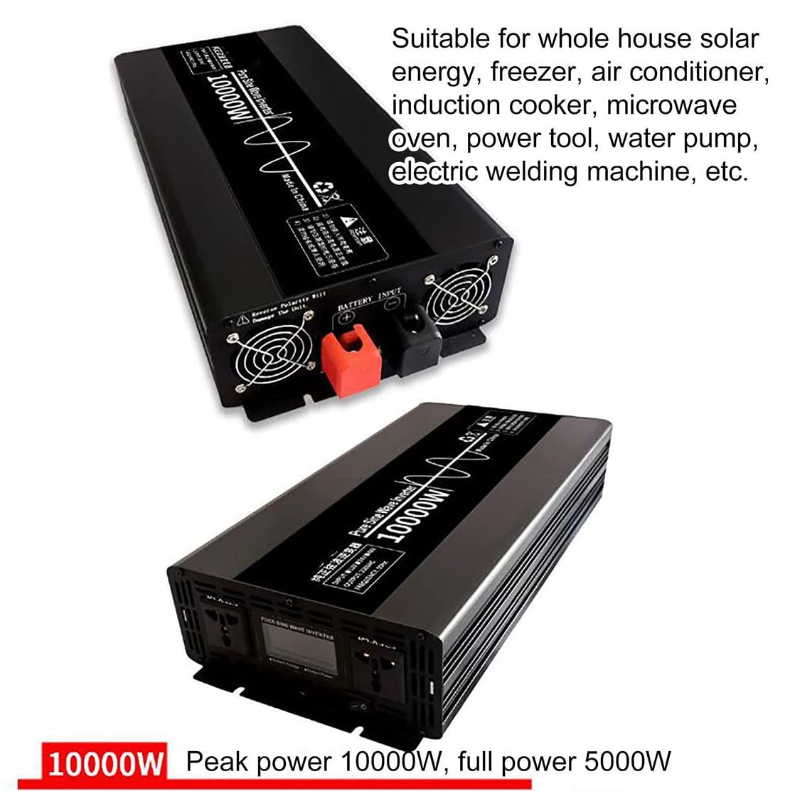 10000W 12V/24V/48V Do 110V/230V Volt Przetwornica Napięcia Samochodowego Inwerter Moc Solar Inverter Dc Ac Converter Caravan Car Czysta Fala Sinusoidalna Ładowarka Samochodowa,24Vto220V