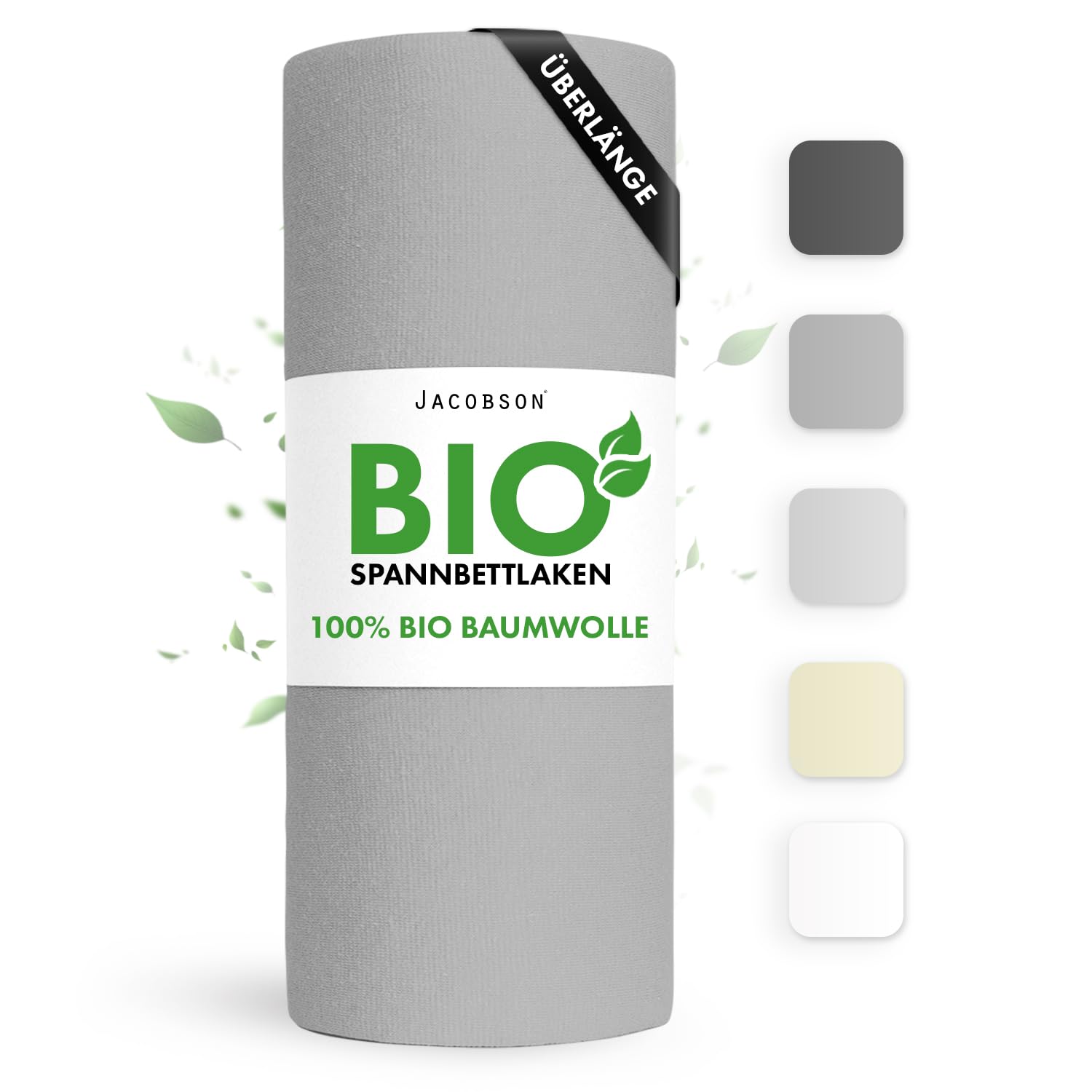 Jacobson Bio Spannbettlaken ÜBERLÄNGE 180x220cm Baumwolle Spannbettlaken, GOTS zertifiziertes Bettlaken, 160g/m² Jersey Spannbetttuch (180x220, Grau)