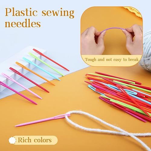 Miniatura 4 de 50 agujas de coser coloridas de plástico para ojos grandes, agujas de hilo de 2.75 pulgadas, agujas de tejer de plástico, agujas de bordar, agujas