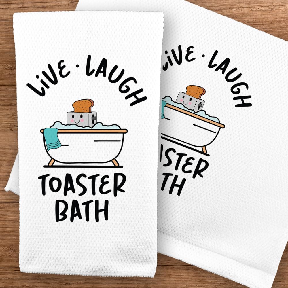 Toasted Tales Funny Dish Towel with Sayings Novelty Dishtowel for Kitchen - Super Absorbent Waffle Weave Hand Towel for Kitchen or Bathroom Housewarming Gift