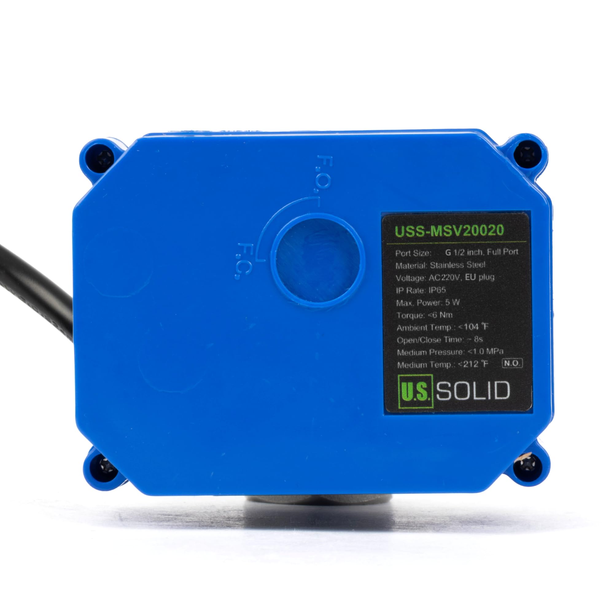 U.S. Solid Válvula de bola motorizada 220 V CA con conector 1/2 pulgadas DN15, abierto sin corriente, válvula de bola eléctrica de acero inoxidable de 2 vías, retorno automático