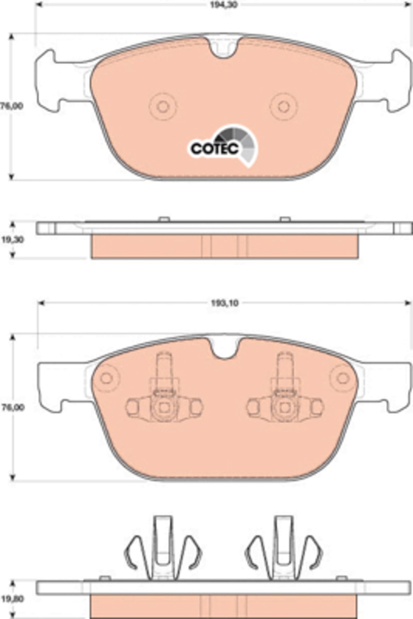 TRW GDB1821 Pastillas de Freno Juego de 4 para Volvo XC60 SUV (156) 2008-2017 Eje Delantero y Otros Vehículos