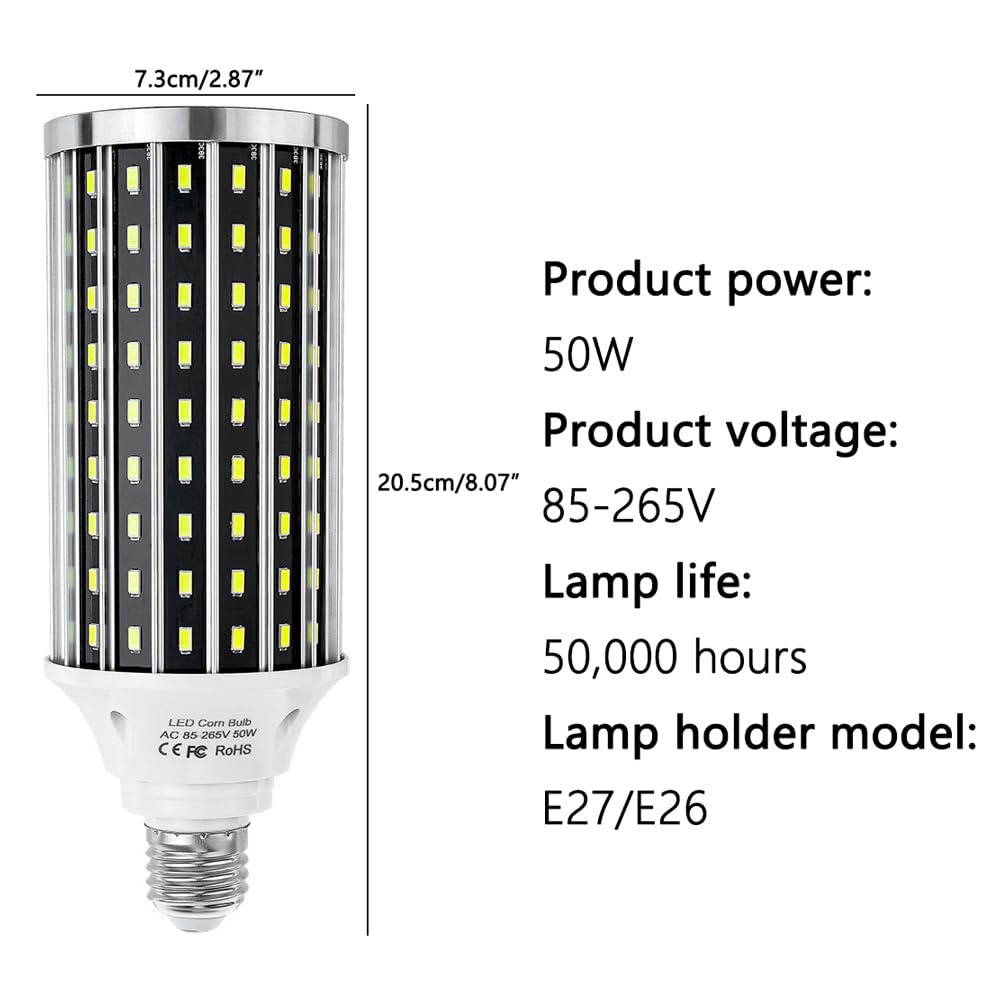 Paquete de 2/5 Bombillas Led Superbrillantes de Maíz de Alta Potencia, 50 W, Ventilador de Iluminación, Luz de Maíz, Lámpara de Maíz Luminosa de 360 ​​Grados, Bombilla Led para Iluminación d