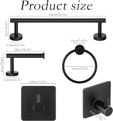 Miniatura 8 de Juego de 10 piezas de accesorios de baño mate SUS304 Juego de colgadores de baño de 16 pulgadas, soporte para toallas de mano, soporte para papel