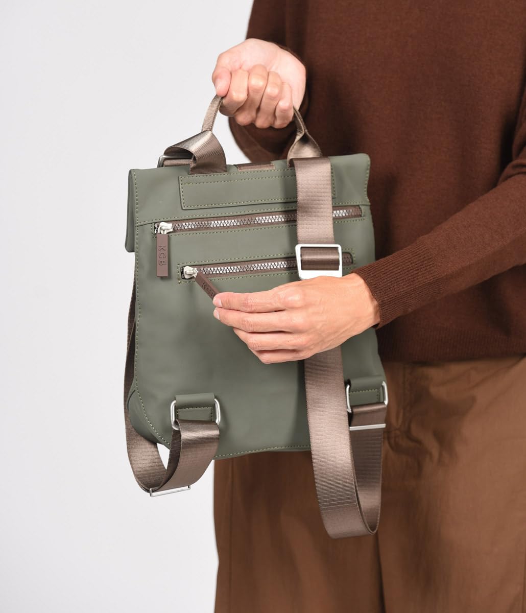 KCB Mochila Antirrobo Pequeña Chain | Seguro | 100% Vegano | Color Khaki | Diseño Seguro y Práctico | Bolsillos Multiusos con Cremallera | Material Resistente | Asas Ajustables