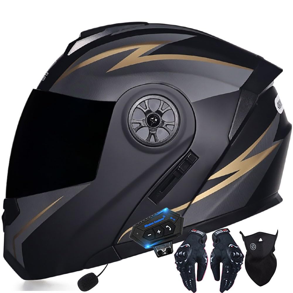 Letetexi Bluetooth Integrated Flip Up Front Motorbike Helmets ECE Approved Anti-fog Dual Visors Crash Racing Motorcycle Helmet Noise Reduction Ventilation for Adults Men Women 55~62cm