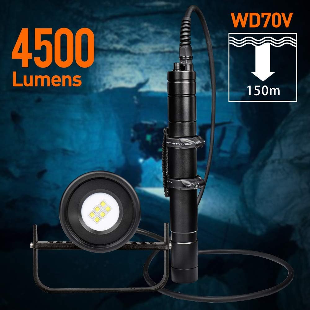 Odepro WD70V Canister Photography Diving Light 3000 Lumens Scuba Diving Flashlight