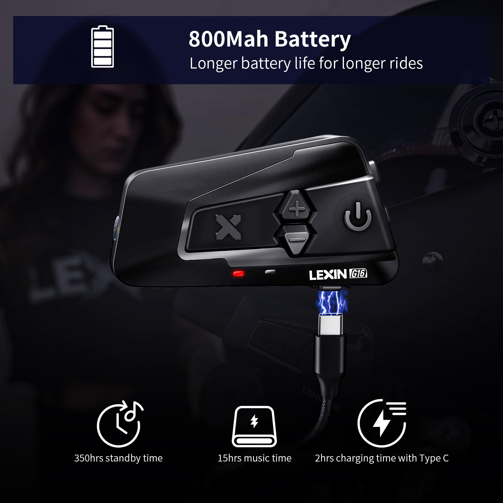 Casque Moto LEXIN 1pc G16 Motorcycle Bluetooth Headset With