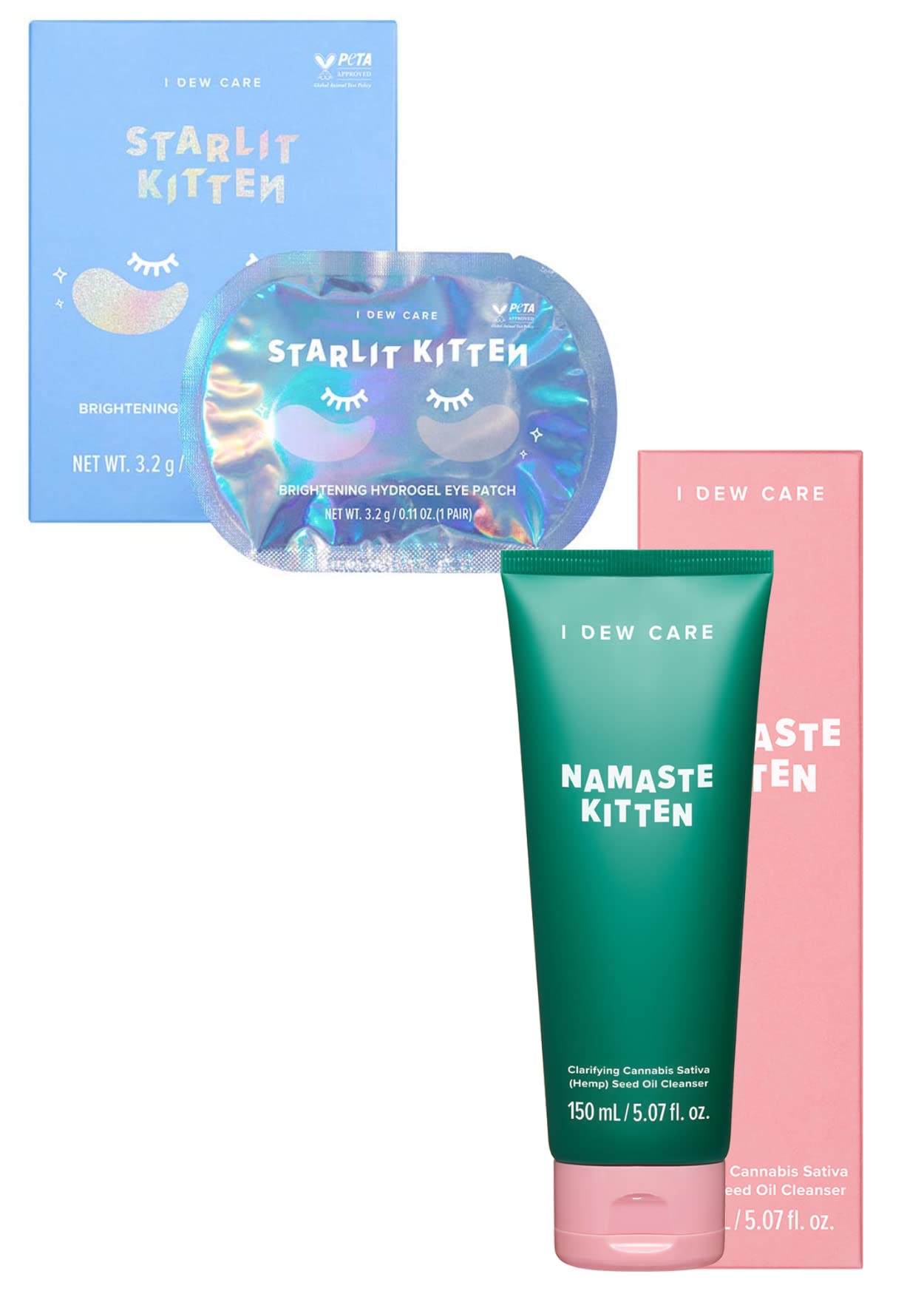 I DEW CARE Hydrogel Eye Patch - Starlit Kitten, 5 EA + Face Cleanser - Namaste Kitten, 5.07 Fl Oz Bundle