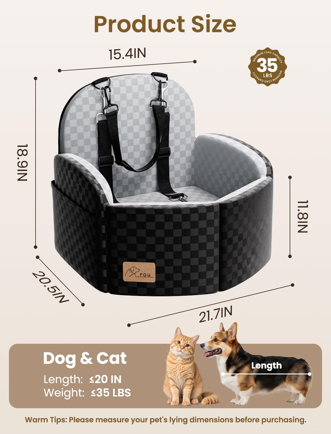 Dog Car Seat for Small/Medium Dogs Up to 35 lbs, Elevated Memory Foam Dog Booster Seat with 2 Safety Belts, Travel Safety Pet Car Seat with Detachable Washable Cover and Storage Pockets (Black/Grey) - image 2