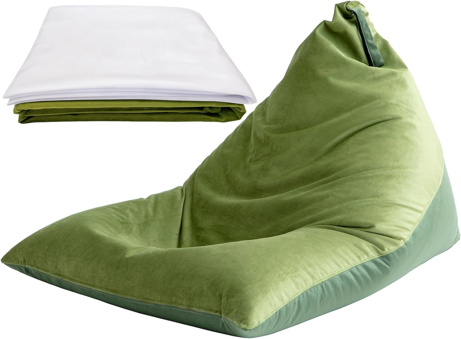 Nobildonna Bean Bag Chair Cover with Bean Bag Inner Liner (No Filler), 400L Extra Large Triangular Removable and Clean Beanbag Chair Cover Ultra Soft Lazy Sofa Premium Velvet Cover (Green)