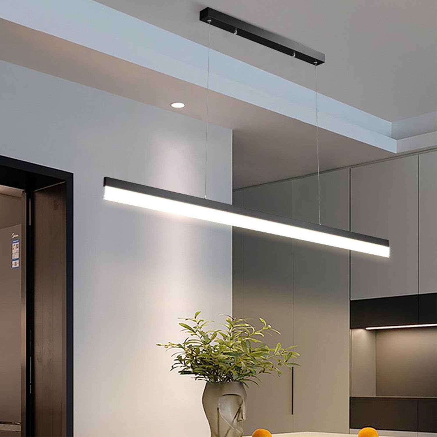 Dimmable LED Pendant Lamp, Modern Pendant Lamp Black, Linear Design Pendant Lamp with Remote Control, for Office Lamp Dining Table Lamp Dining Room Kitchen Conference Hall Lamp (Black, 80cm)