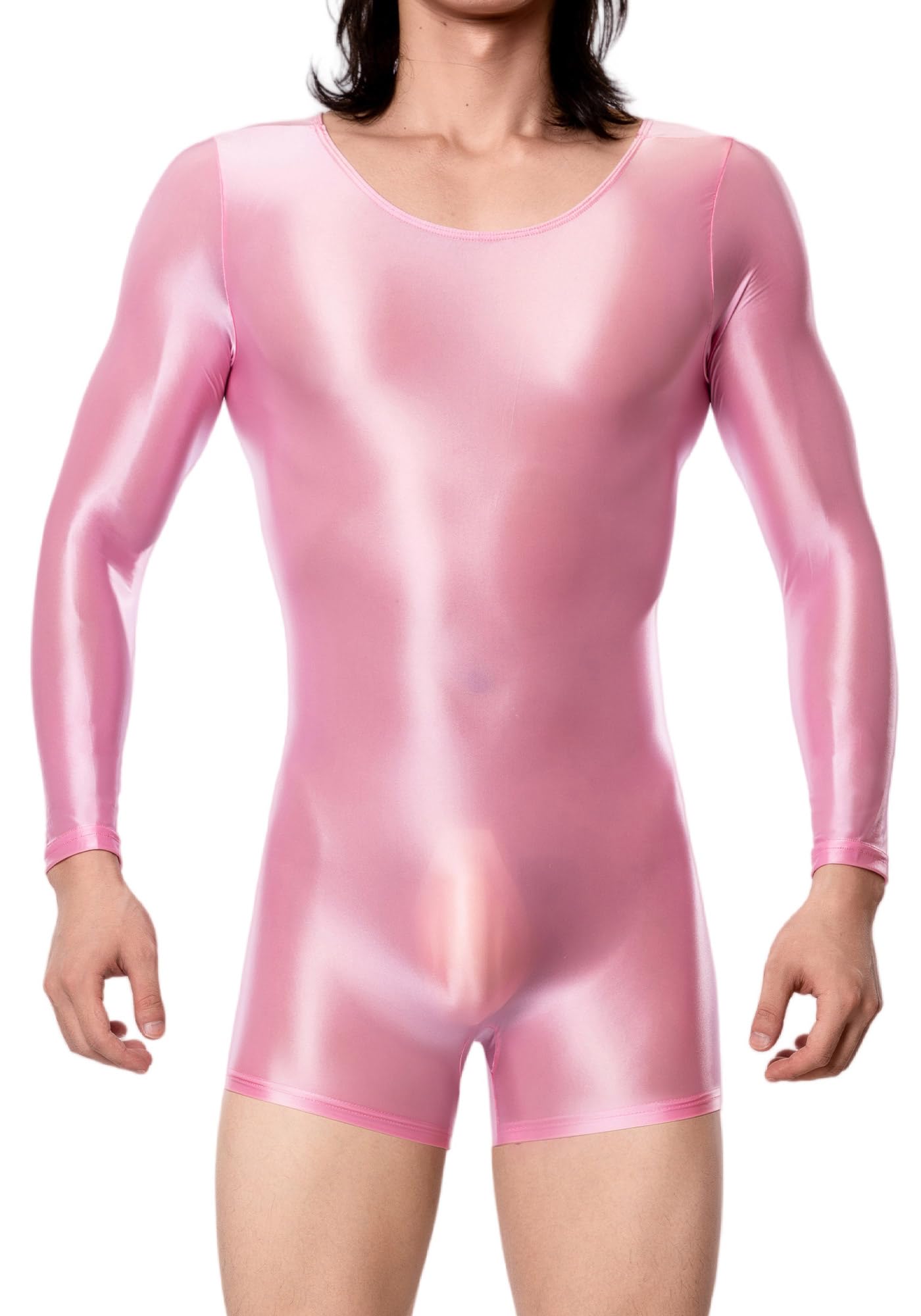 AIEOE Men's Oil Shiny Bodysuit Long Sleeve Bodysuit Super Stretch Bodycon Undershirt Pajamas Leotard