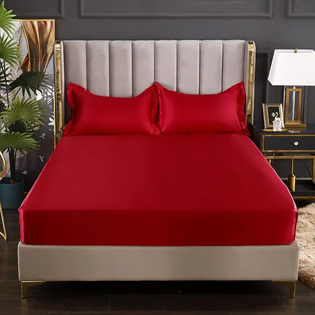 JIANINGHOME Satin Fitted Sheet 180x200cm - High-End Elastic Bedding for Summer