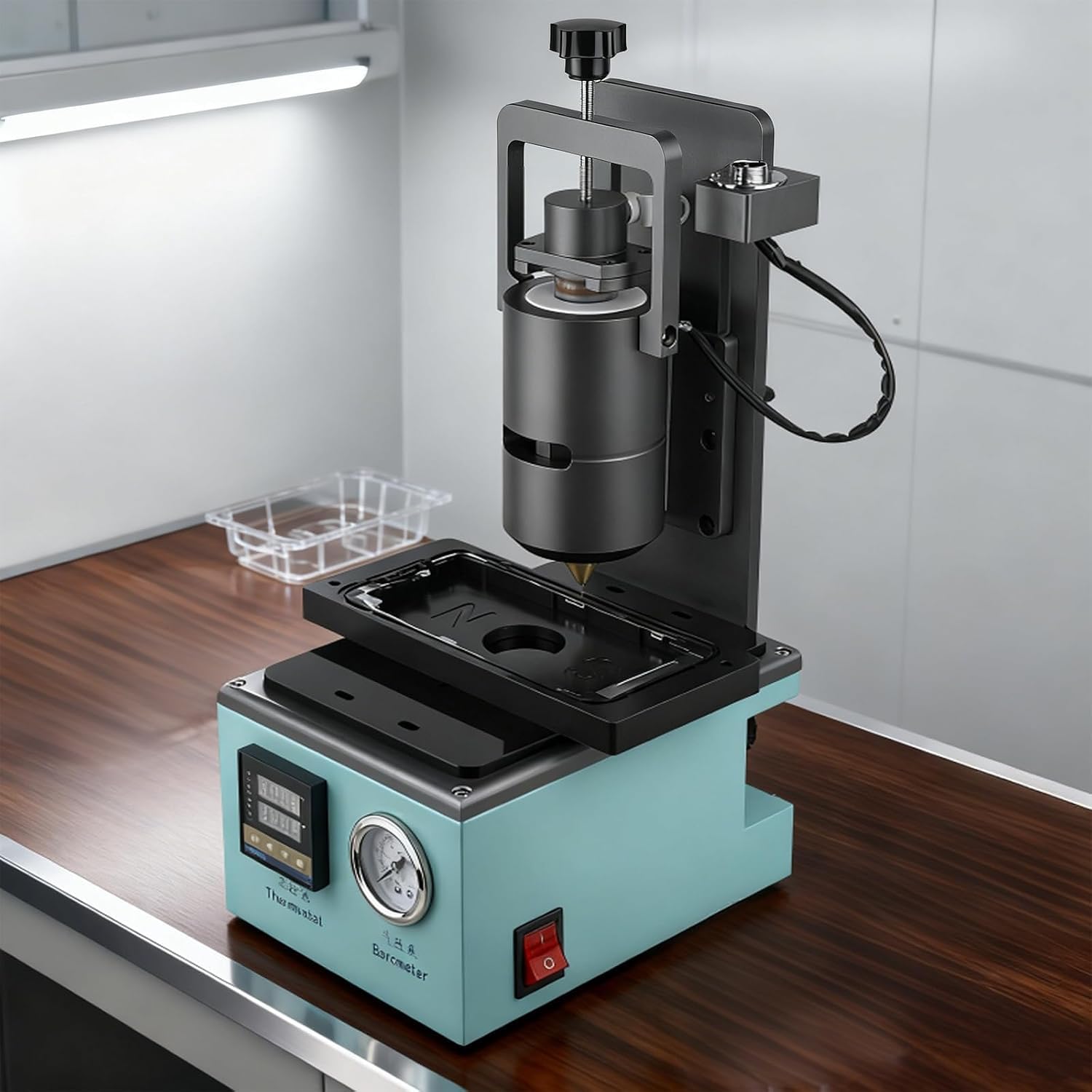 BOOZXCV Hot Melt Glue Dispensing Machine, 10cc Foot-Operated Semi-Automatic with LCD Screen & Pressure Gauge for Precise Adhesive Application (30cc)