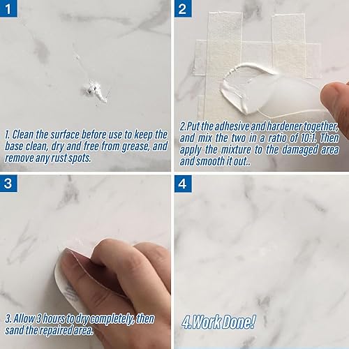 Miniatura 6 de Kit de reparación de chips de cuarzo (blanco), kit de reparación de encimera de cuarzo de secado rápido para chips de borde, grietas, arañazos,