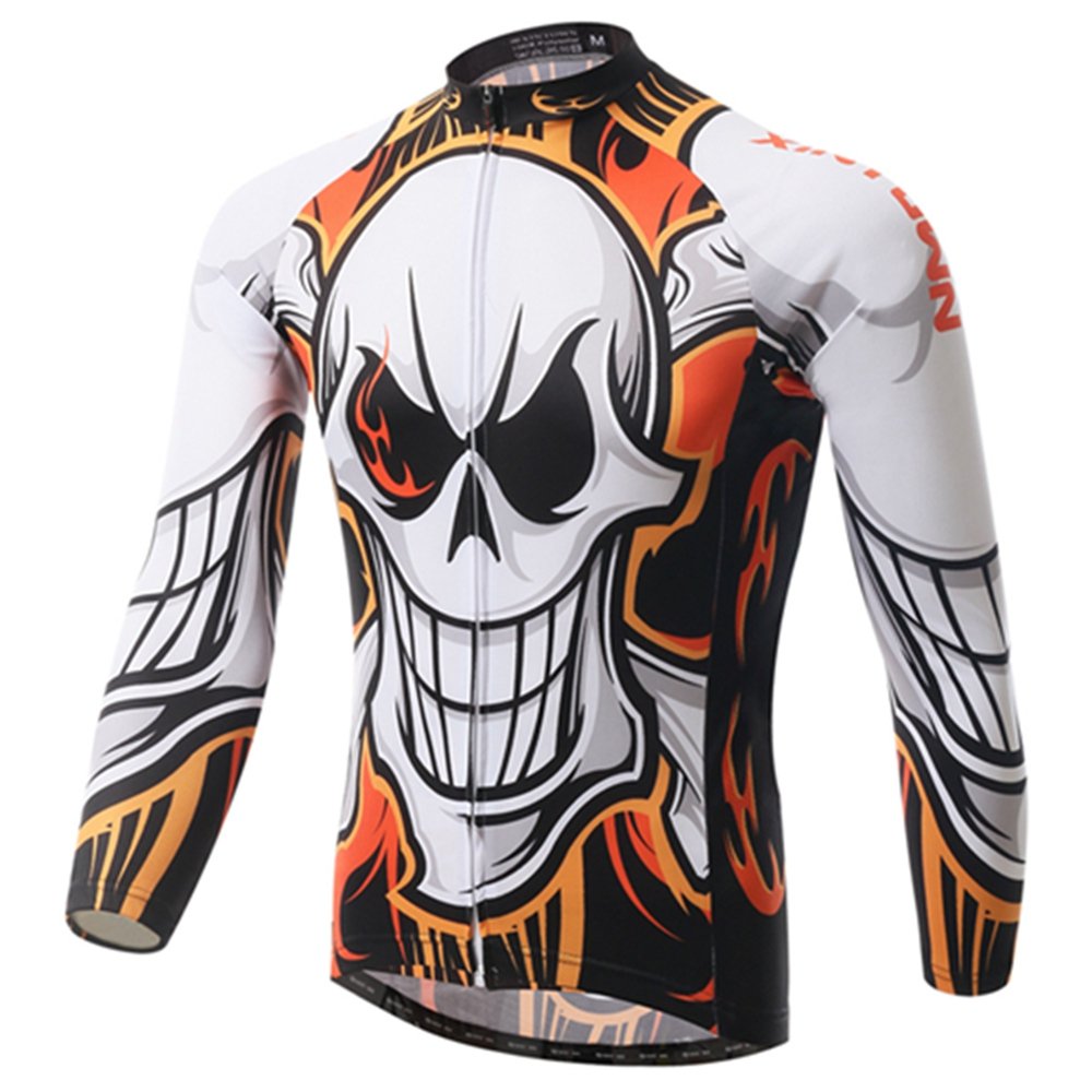Men's Long Sleeve Cycling Jersey Bike Clothing Bicycle Clothes Autumn 100% Polyester Outdoor Sports MTB Wear Fire Yellow L