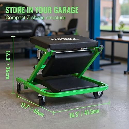 Miniatura 3 de POPULL - Enredadera plegable Z de garaje, 36 pulgadas, capacidad de carga de 300 libras, taburete mecánico plegable con 6 ruedas universales,
