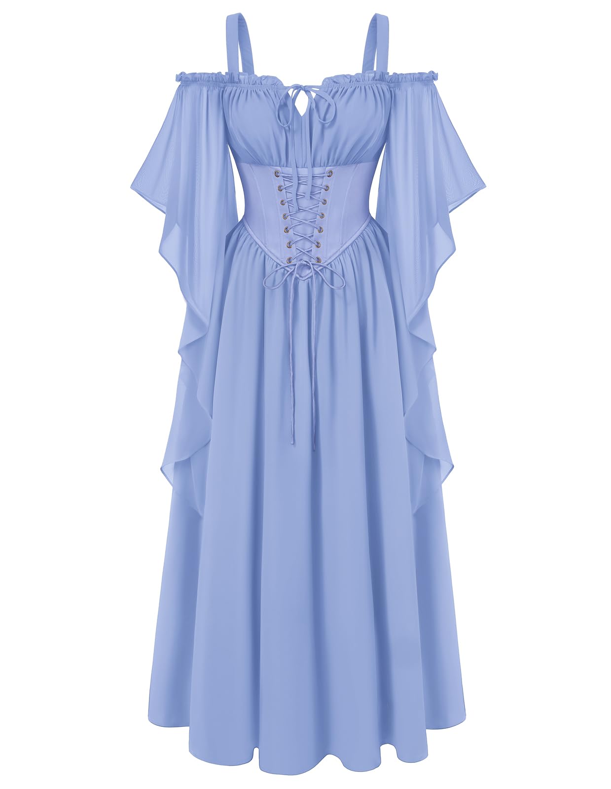 Scarlet Darkness Women's Corset Waist Renaissance Fairycore Costume Dress, Pale Blue, XXL