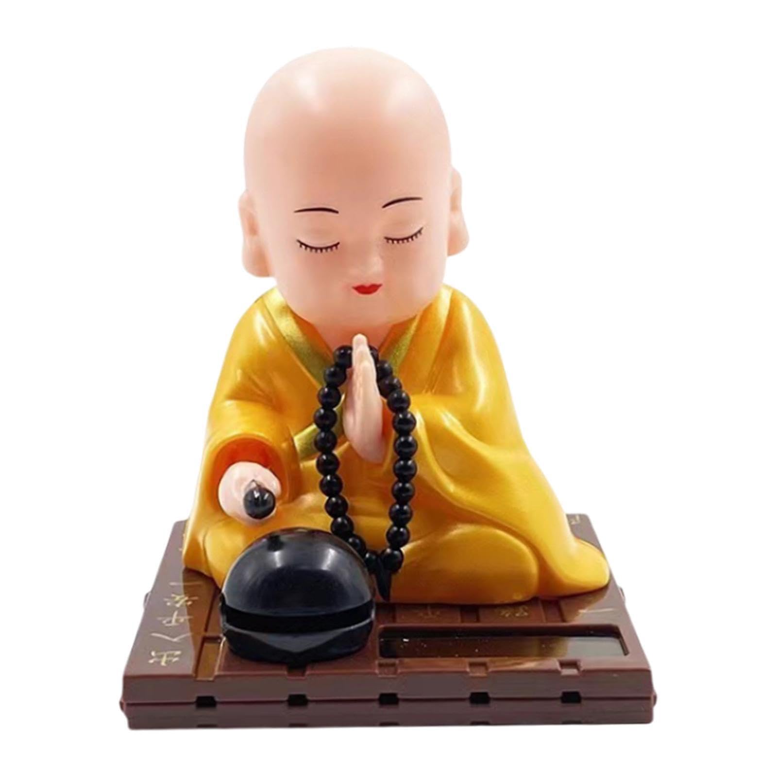 TWISAXC Solar Powered Little Monk Figurine Home Office Decorations Nodding Bright Craftsmanship Invigorates Space With Cheerful Energy Figurine Solar Head Toys Car Dashboard, Yellow, L