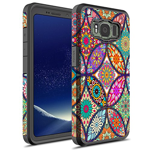 Rosebono Galaxy S8 Active Case (Not for Regular S8), Hybrid Dual Layer Shockproof Slim Hard Cover Graphic Fashion Cute Colorful Silicone Skin for Samsung Galaxy S8 Active (Colorful Mandala)