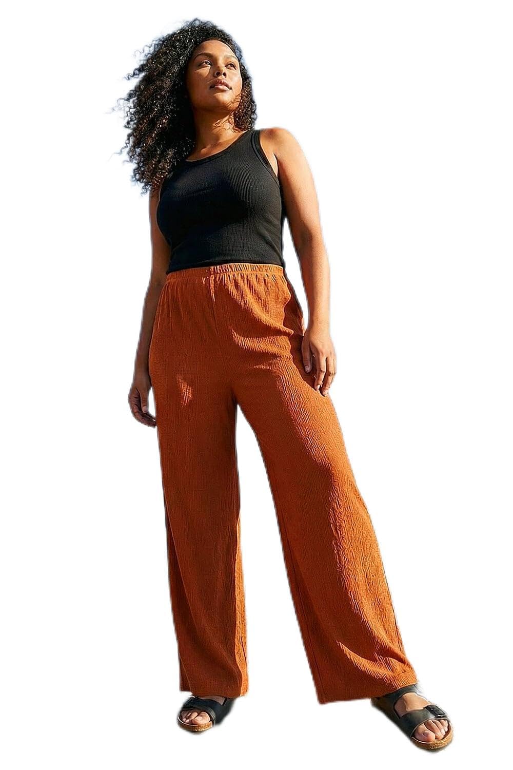 Roman Originals Women's Rust Plus Roman Curve Textured Stretch Trouser For Uk - Everyday Holiday Spring Summer Comfy Soft Evening Vacation Work Party - Size 2224