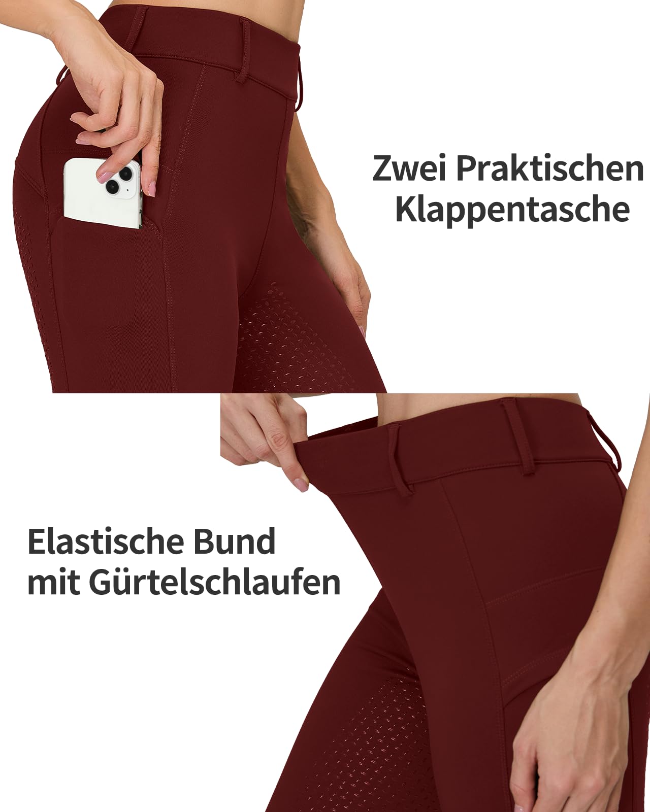 Leggings invernali da equitazione da donna, con imbottitura completa, termica, da equitazione, foderati in pile, impermeabili, con passanti per cintura