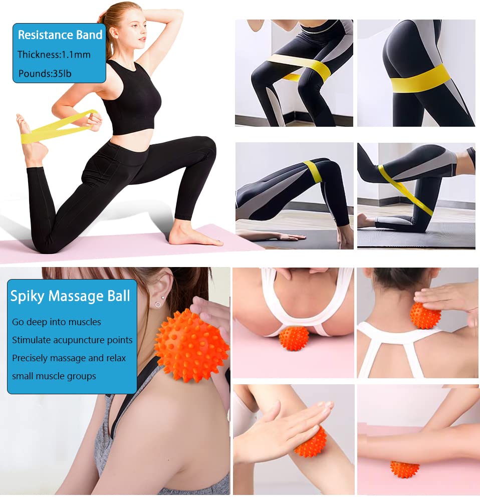 Rullo Massaggio Muscolare, Qveetry 6 in 1 Foam Roller Rullo in Schiuma Pallina Massaggiante Bastone Massaggio bande di resistenza per Stretching Yoga Pilates Rilascio Miofasciale