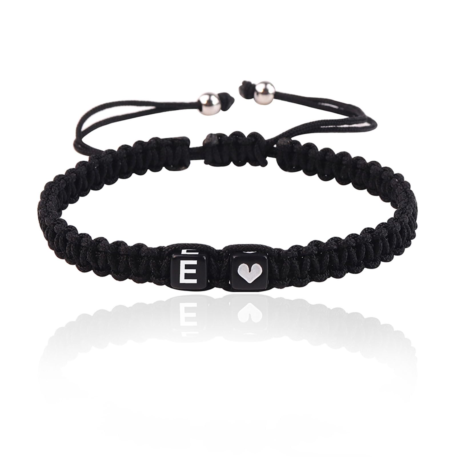 Initial A-Z Armband mit Buchstaben und Herz, Partnerarmband Geflochtenes Band verstellbarer Kette Seilarmband, Paar Geschenk für Frauen und Männer (E)