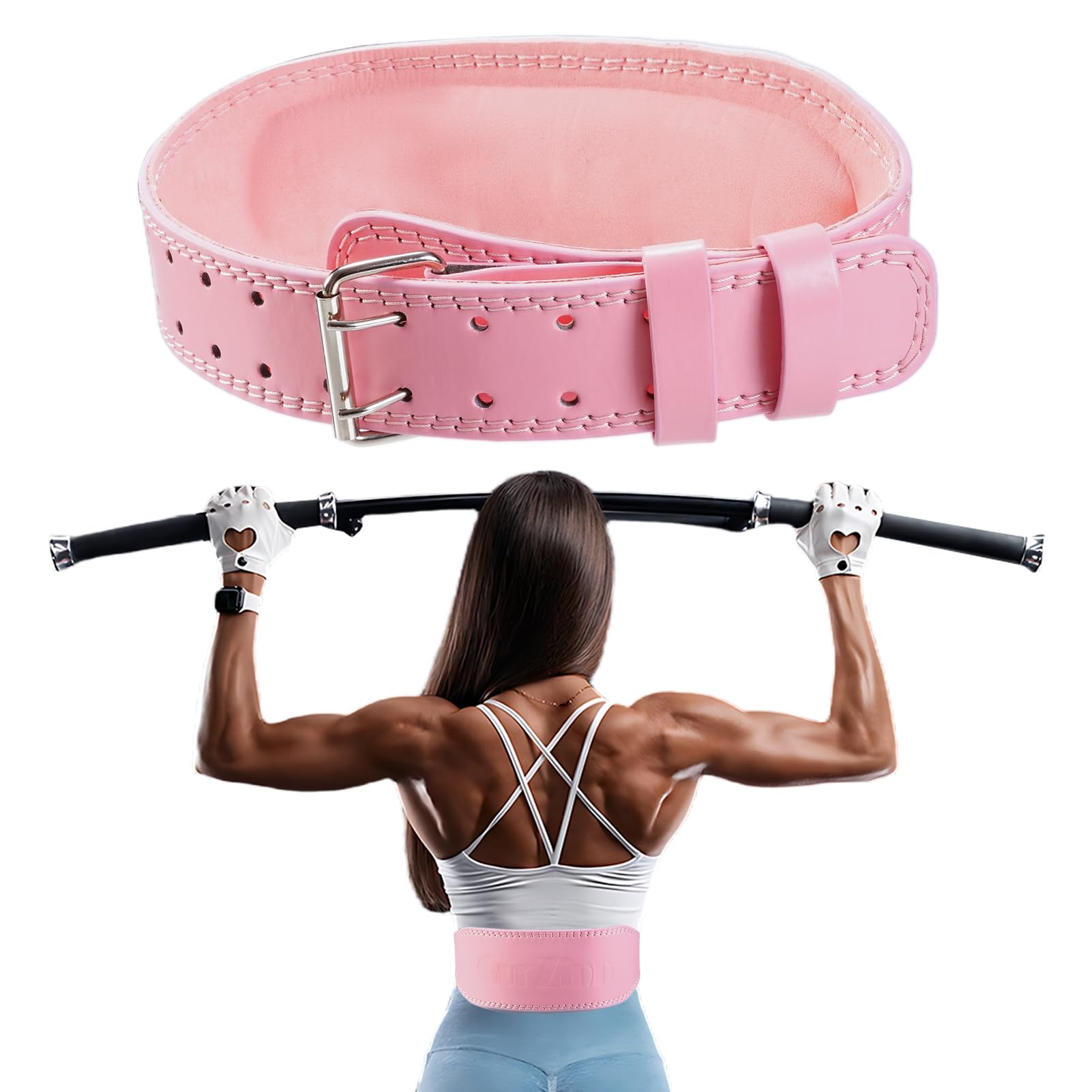 Skórzany pas fitness do podnoszenia ciężarów dla kobiet z wyściełanym podparciem lędźwiowym 10 cm do treningu siłowego i ćwiczeń przysiadów