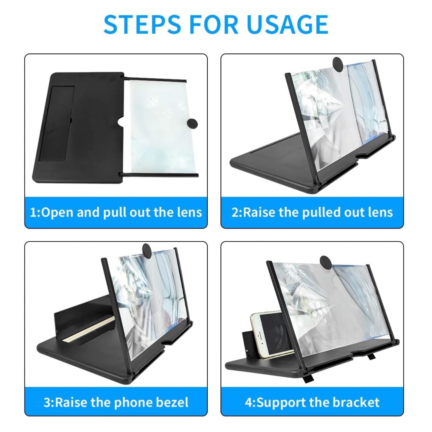 Pantalla de lupa para teléfono de 18 pulgadas, amplificador de teléfono HD con soporte plegable, portátil, para videojuegos, películas 3D, proyector de teléfono, visor universal para
