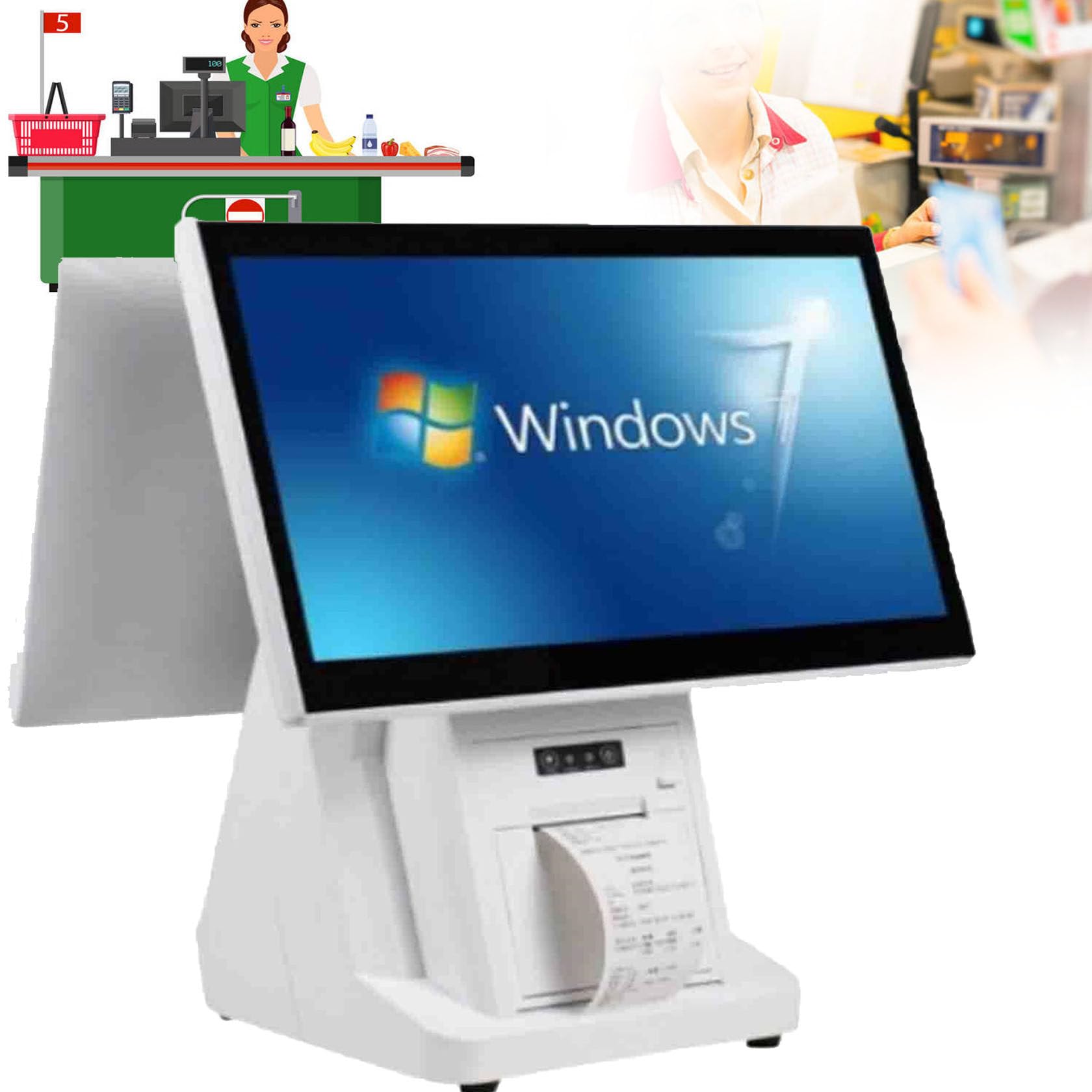 Caja Registradora Inteligente Todo en Uno de 20,4 Pulgadas con Pantalla TáCtil Dual y ResolucióN de 1366 × 768 para Restaurantes y Tiendas. Sistemas Tpv para Negocios