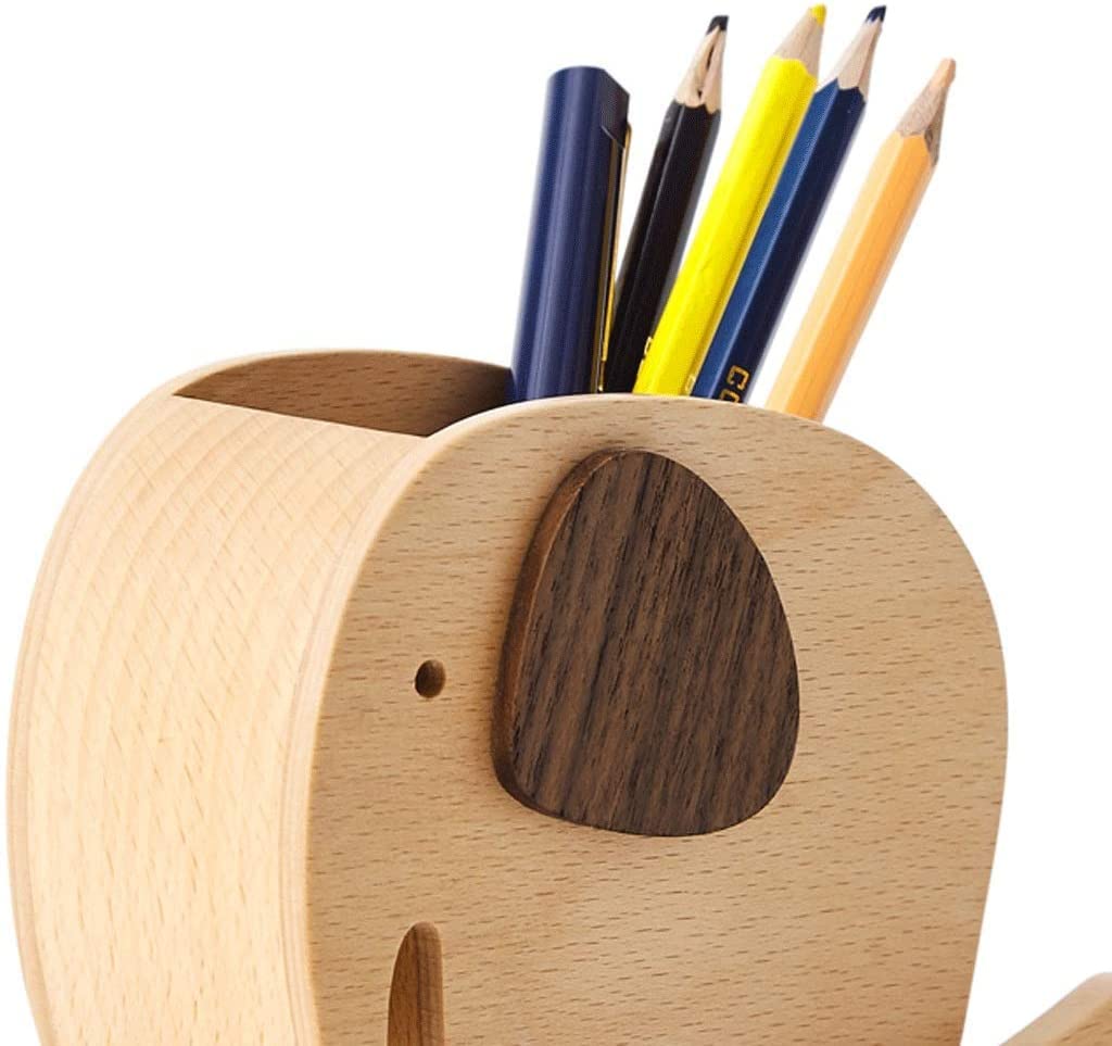 SXHRR Caja de Almacenamiento de portalápices con Forma de Elefante de Madera, decoración de Escritorio, Suministros multifuncionales, Organizador de papelería