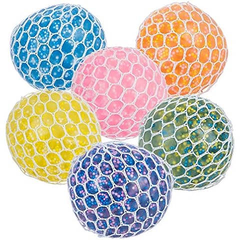 Mozlly Multi-Colored Mesh Balls Squeezy Bead Soft & Gooey Stress, Anxiety, Tension Reliever Hand Muscle Therapy Bouncy Squishy Stressball Sensory Toy Party Favor Game Prizes- 2.75", Assorted 6pcs/Set Cover