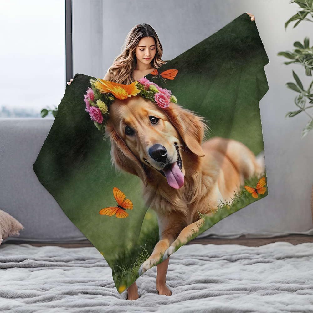 Couverture Golden Retriever fleurs cadeau idéal flanelle douce pour amoureux des chiens