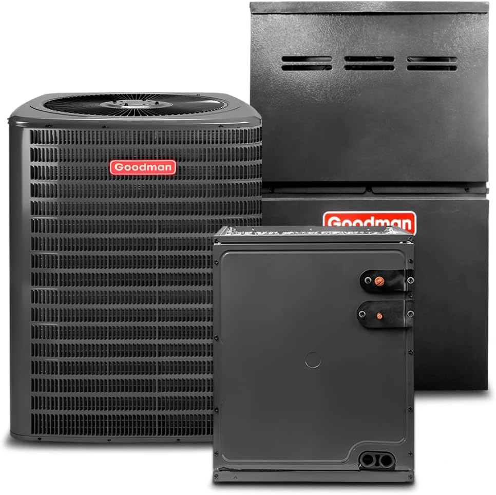Goodman 2 Ton 13.4 SEER2 Central Split AC Unit | 80% 60000 BTU Propane Gas Furnace, Evaporator Cased Coil, & Single Stage Air Conditioner System - R32 Upflow