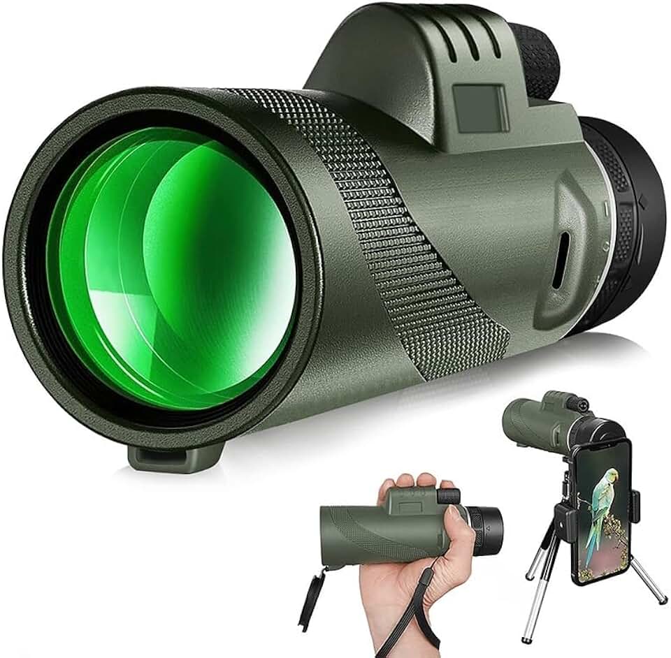 Telescópio Monocular 50x60 HD com Suporte para Celular - Lente FMC, Zoom Potente, Tripé Incluso - Perfeito para Observação de Aves, Caça, Shows e Aventuras ao Ar Livre
