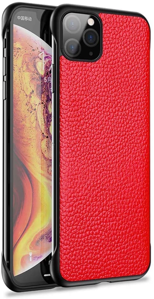 Protection iPhone 11 Pro Max coque antichoc sans cadre en cuir rouge